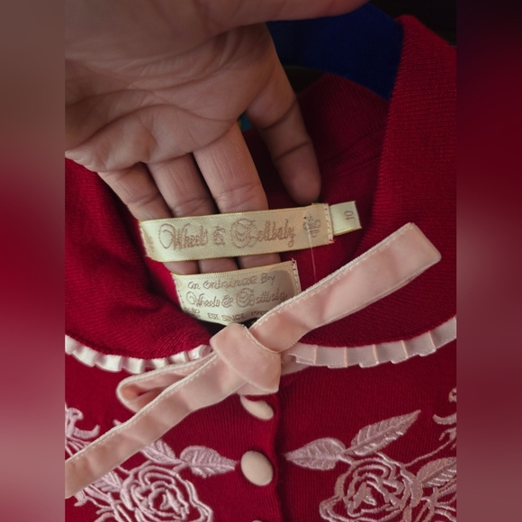 Red Cardigan with White Floral Embroidery - Picture 2 of 5